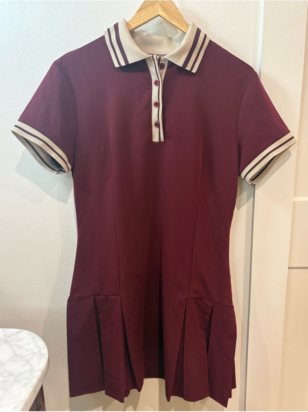 Burgundy Polo Tennis Dress with Cream Trim
